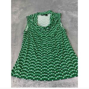 Tahari Green White Geometric Pattern Sleeveless Top Womens Size US L
